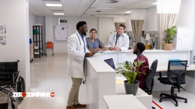 happy diverse doctors medical staff talking