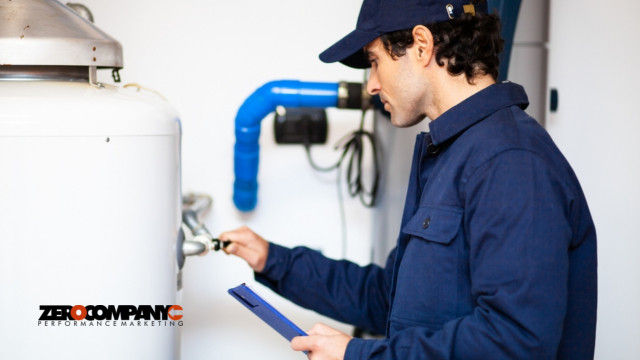 technician repairing an hot-water heater